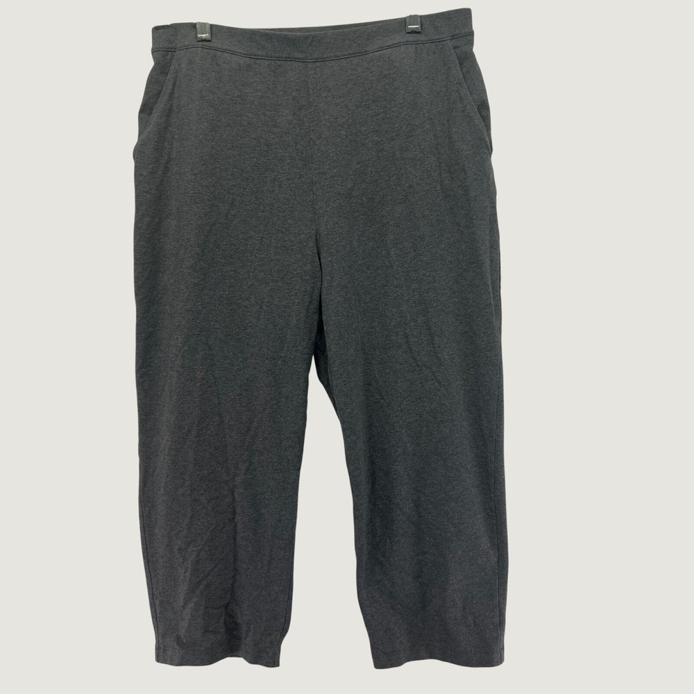 LL Bean Womens M Pet Gray Knit Crop Pants Elastic Waist Pockets Casual Lounge